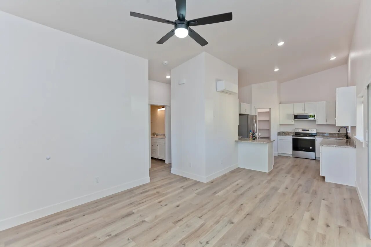 ADU, open living and kitchen