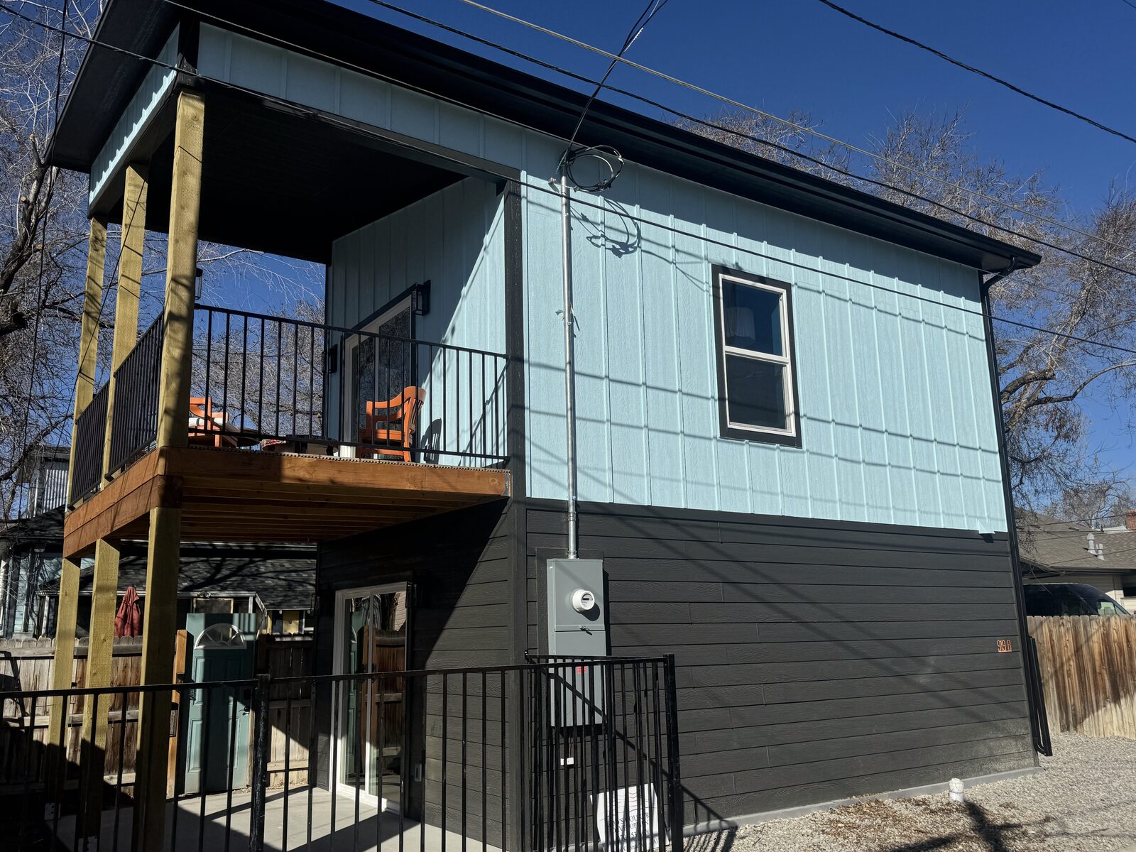 Two-story ADU with balcony, exterior